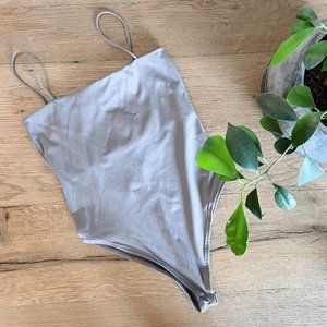 ZARA NWT Gray/Stone Straight Cut Stretchy String Bodysuit TRF